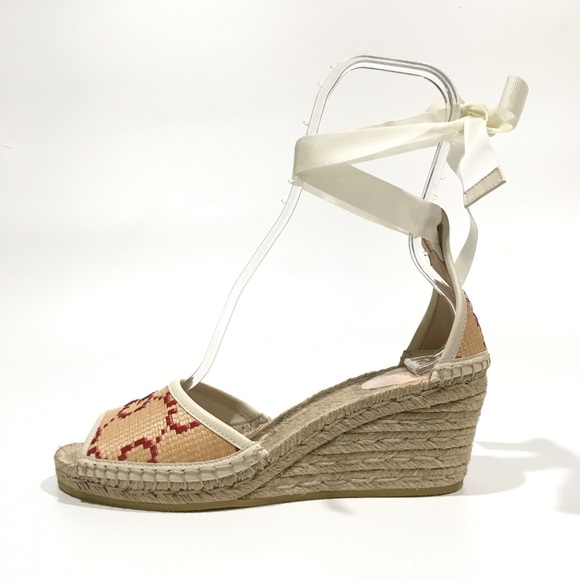 GUCCI GG ESPADRILLE WEDGE SANDAL -ANKLE TIE -NATURAL BEIGE -WOMEN US 9.5 -NEW - Picture 3 of 11